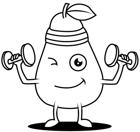 Avocado Character Is Exercising With Dumbbell Coloring Page